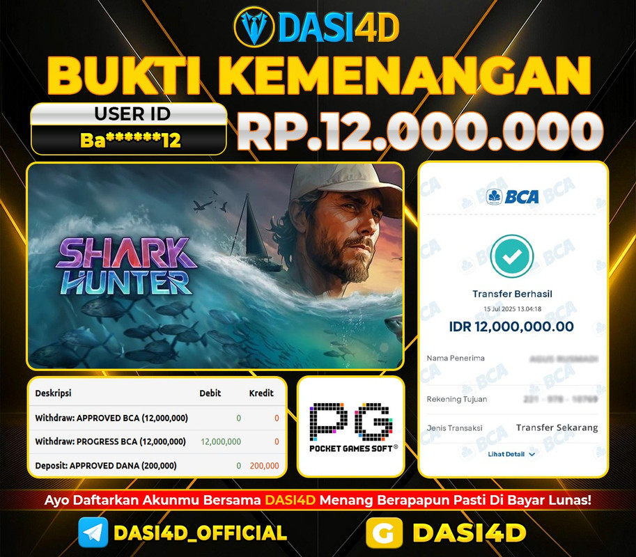 BUKTI KEMENANGAN 16 JULI 2025 DI SHARK HUNTER RP 12.000.000