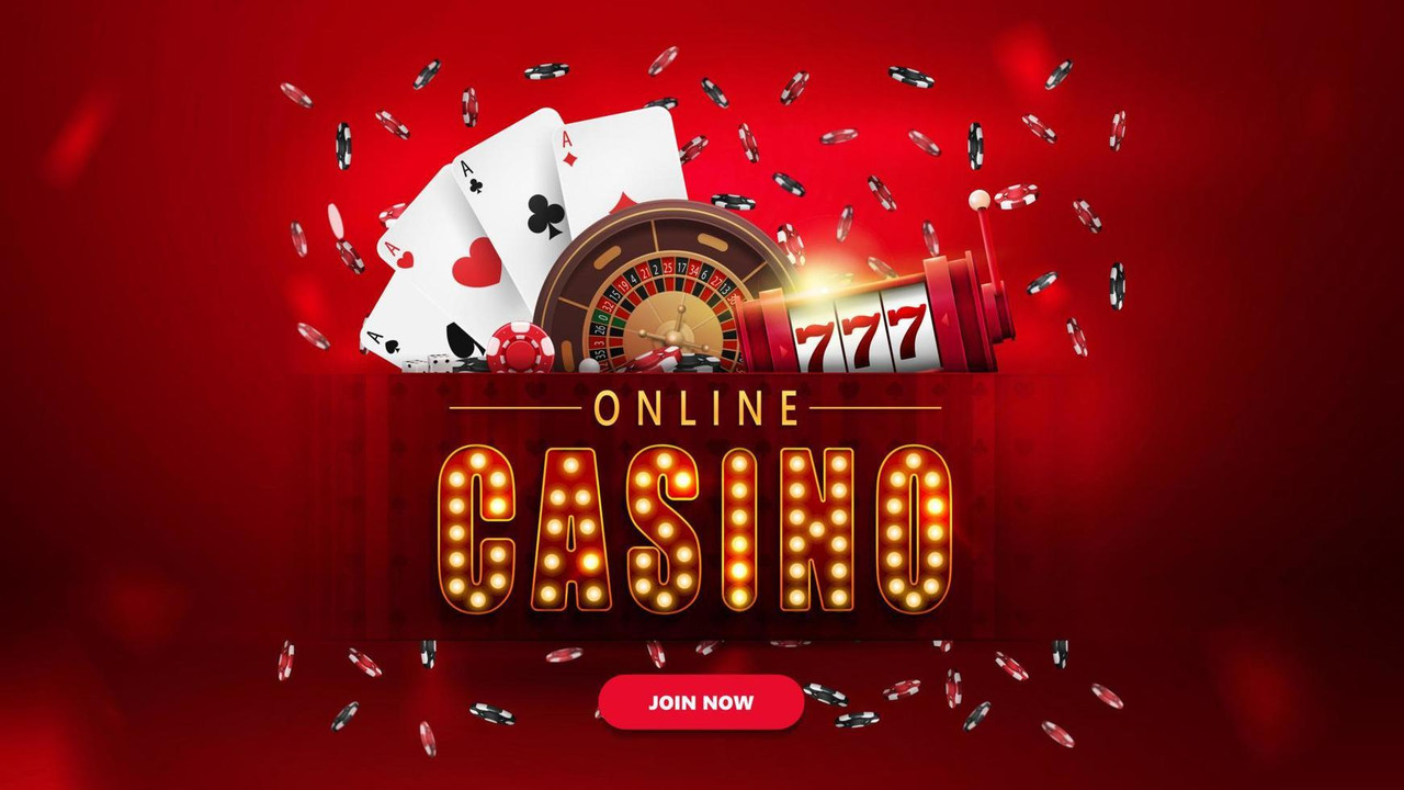 online-casino-banner-with-button-slot-machine-casino-roulette-falling-poker-chips-and-playing-cards
