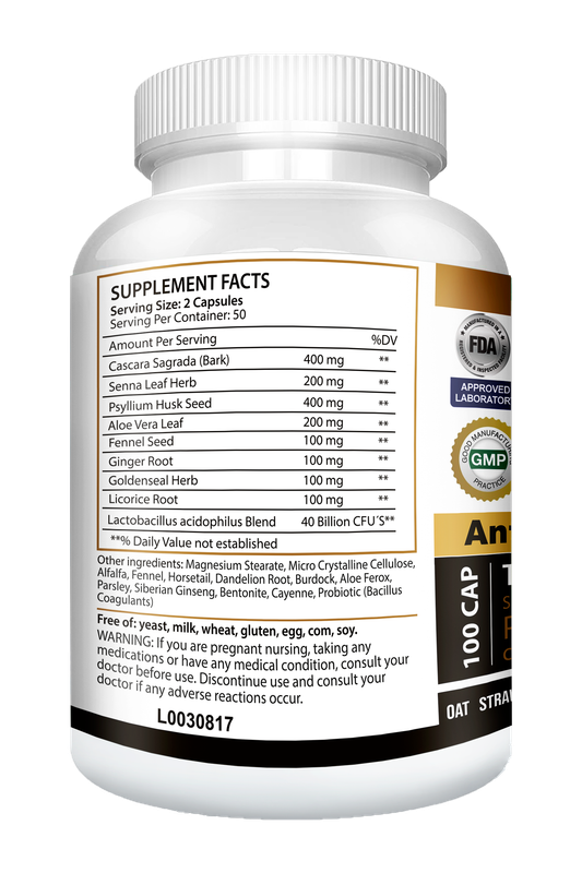 Supplement Facts - Parasite Candida X25 Colon Detox Cleanse