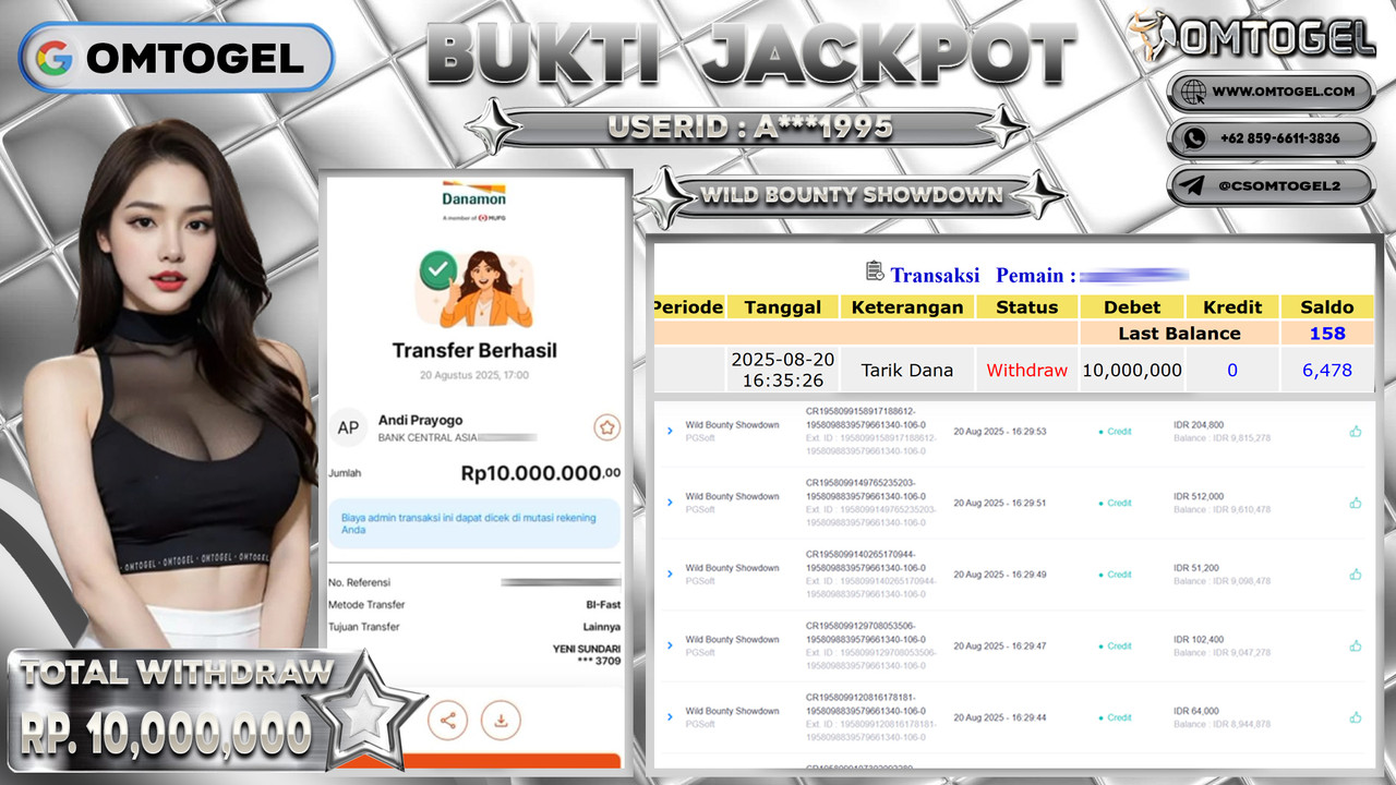 OMTOGEL JACKPOT PGSOFT WILD BOUNTY SHOWDOWN 10 JUTA DI BAYAR LUNAS ,-