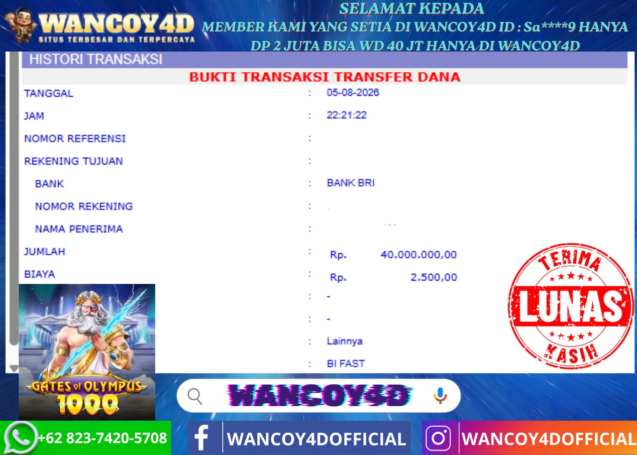 WANCOY4D GATES OF OLYMPUS1000 PRAGMATIC PLAY RP.40.000.000 -LUNAS