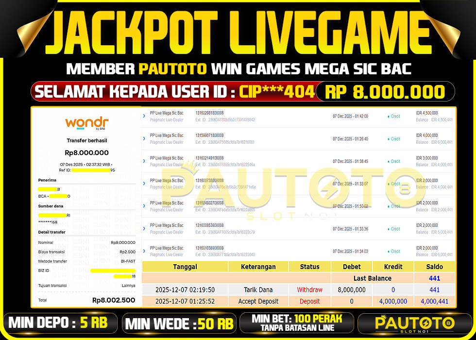 BUKTI JACKPOT LUNAS PAUTOTO