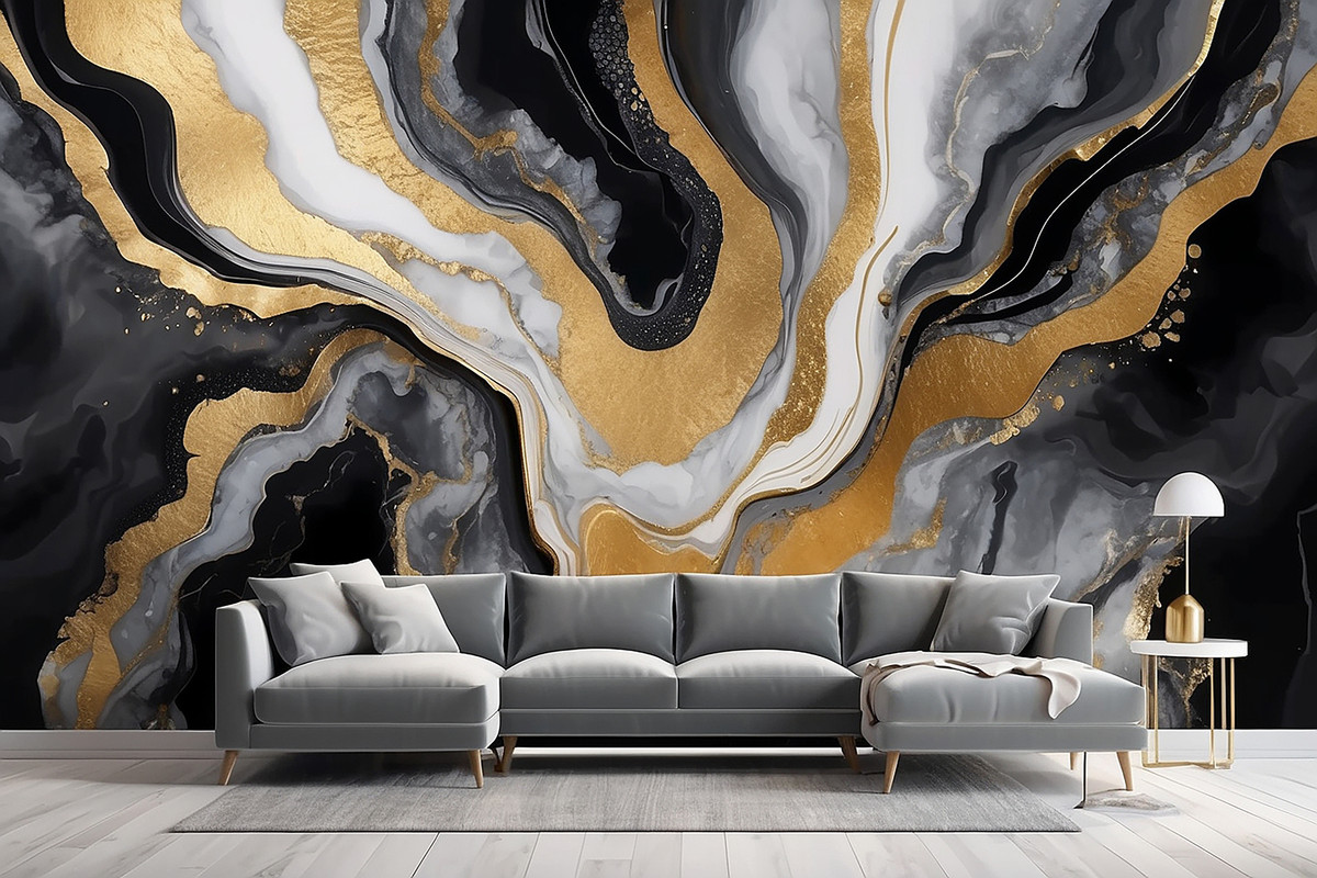 Contemporary Grey And Gold Wall Design For Living Rooms