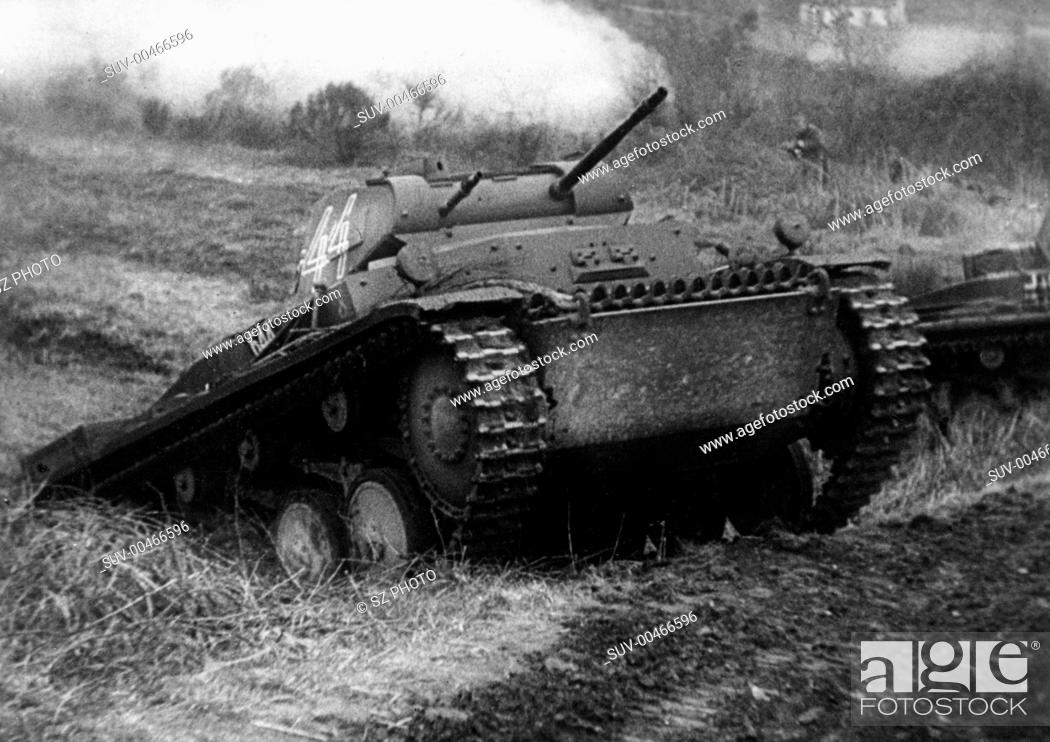 Panzer II in France, 1940... A Panzer II (also PzKpfw II) on the march in France, May 1940.