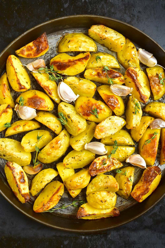 Crispy Roasted Potatoes in the oven tray