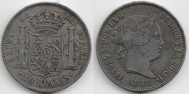 Isabel II, 20 reales, 1858 Isabel-II-20r