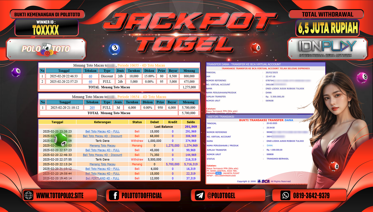 POLOTOTO JACKPOT TOGEL TOTO MACAU 4D Rp.6.500.000,-