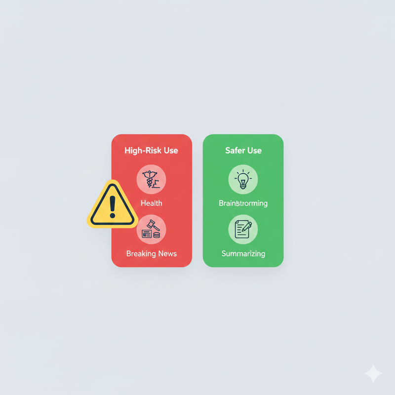 Comparison between high-risk AI usage like health and safer usage like brainstorming.