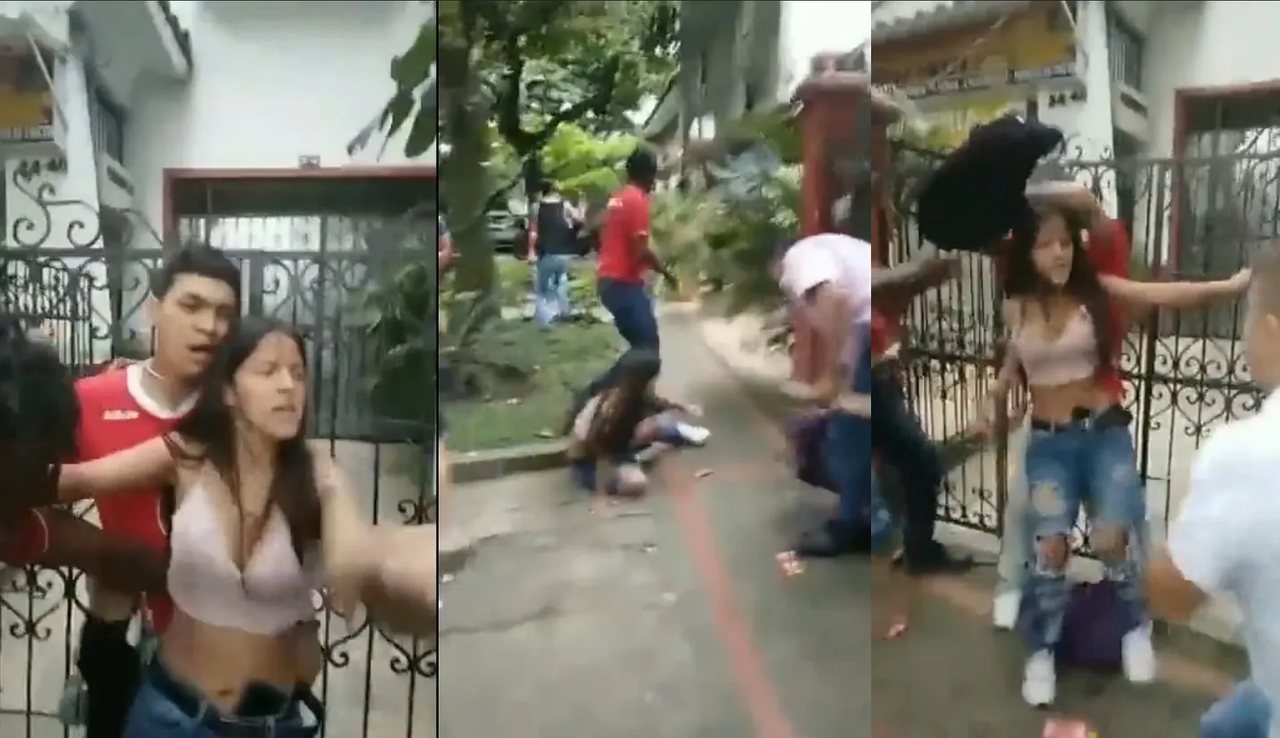 Mujer protege a novio ladrón de golpiza y también le toca: video