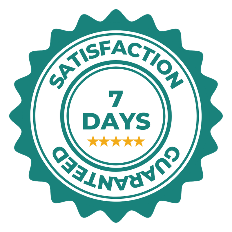 7-day satisfaction guarantee seal.