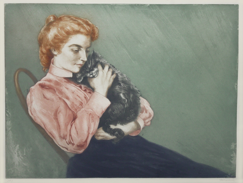Jeune-Femme-Au-Chat-by-Charles-Maurin