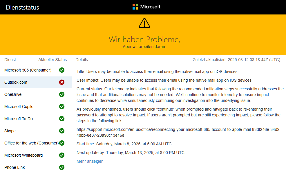 outlook.com gestört (6. März 2025)