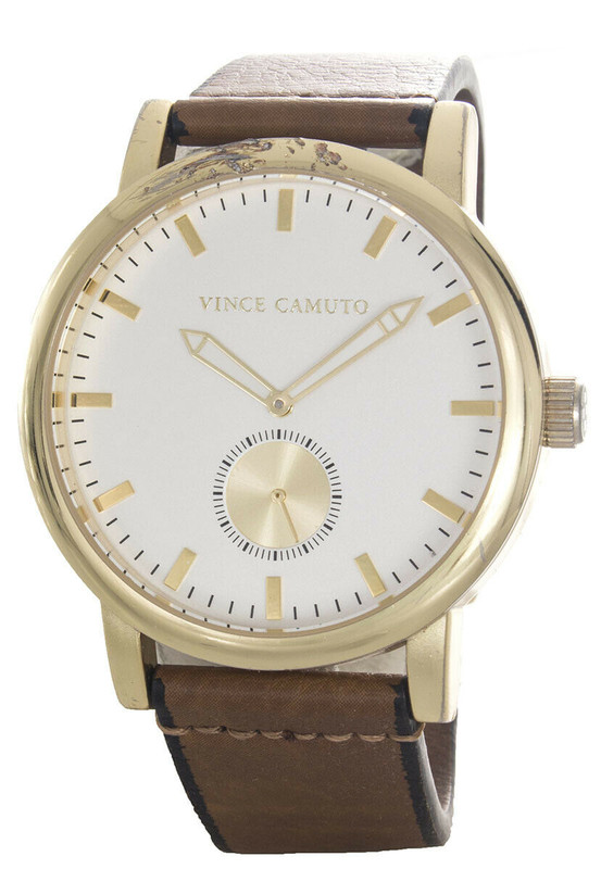 Vince Camuto VC/1117SVGP Men's Brown Leather Strap Gold Watch | eBay