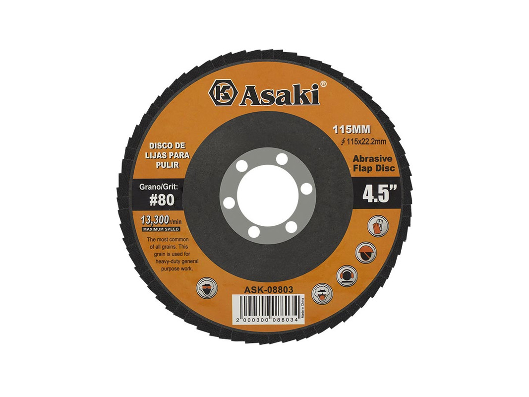 DISCO DE LIJAS PARA PULIR 115MM P80 ASAKI