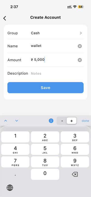 Create Account with Opening Balance
