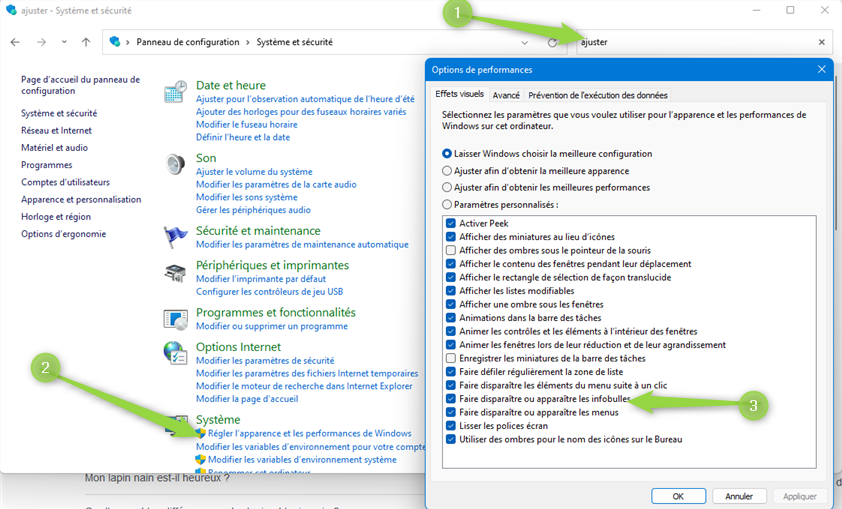 Infobulles ôter ou mettre