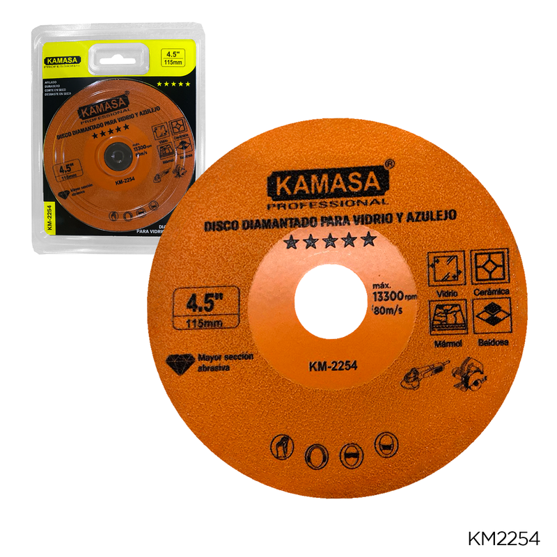 DISCO DIAMANTADO PARA VIDRIO Y AZULEJO 115MM KAMASA