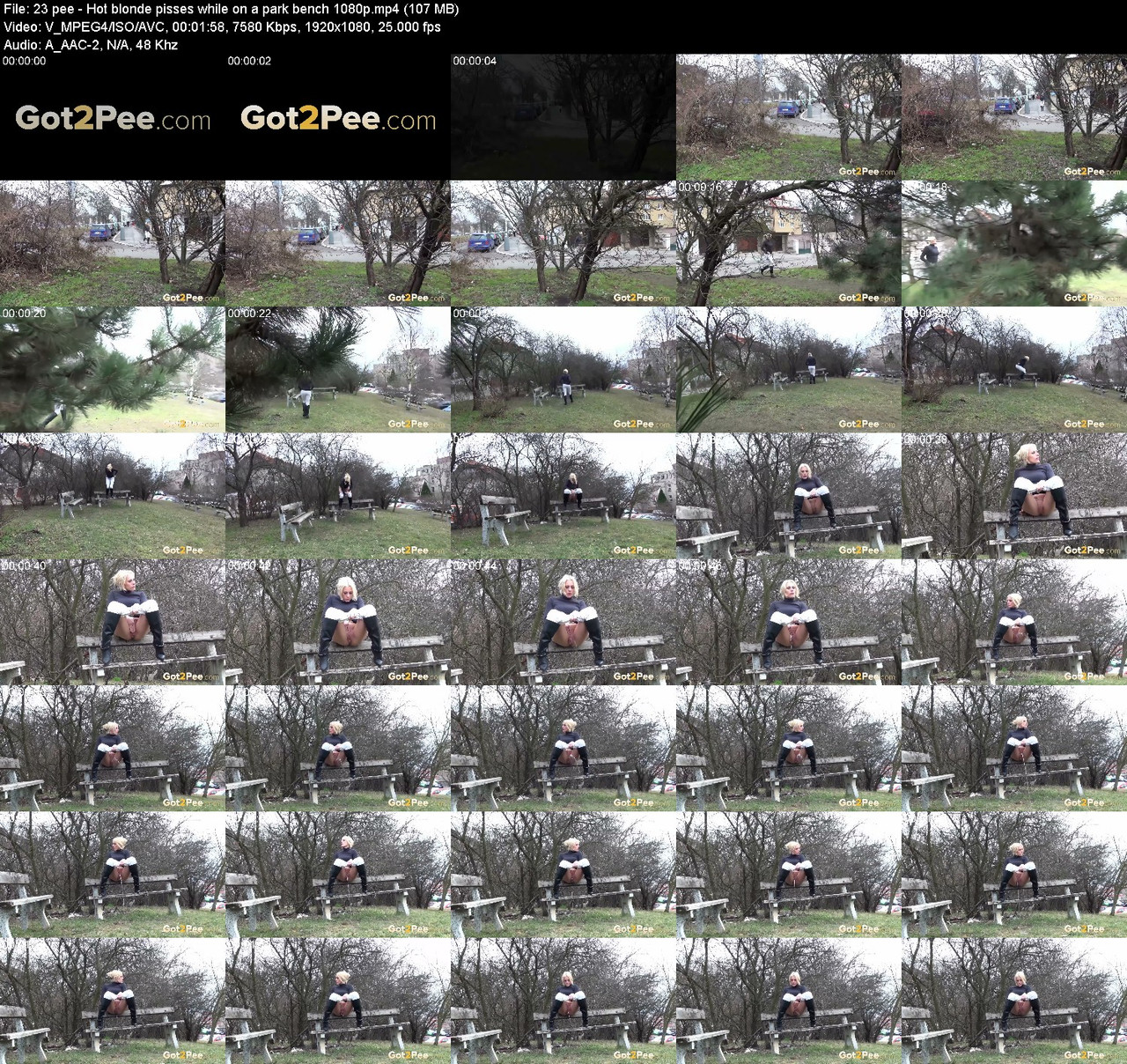 23 pee Hot blonde pisses while on a park bench 1080p