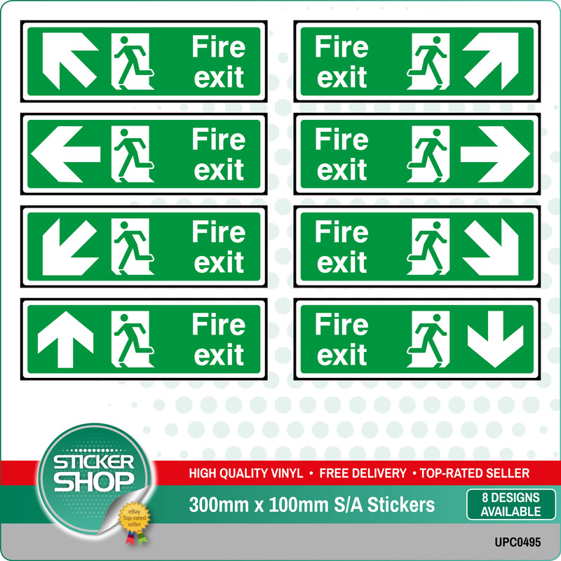 Fire Exit Emergency Safety S/A Vinyl Stickers Business Office All Directions 