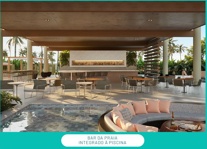 Bar da praia com vista para o mar e coqueiros