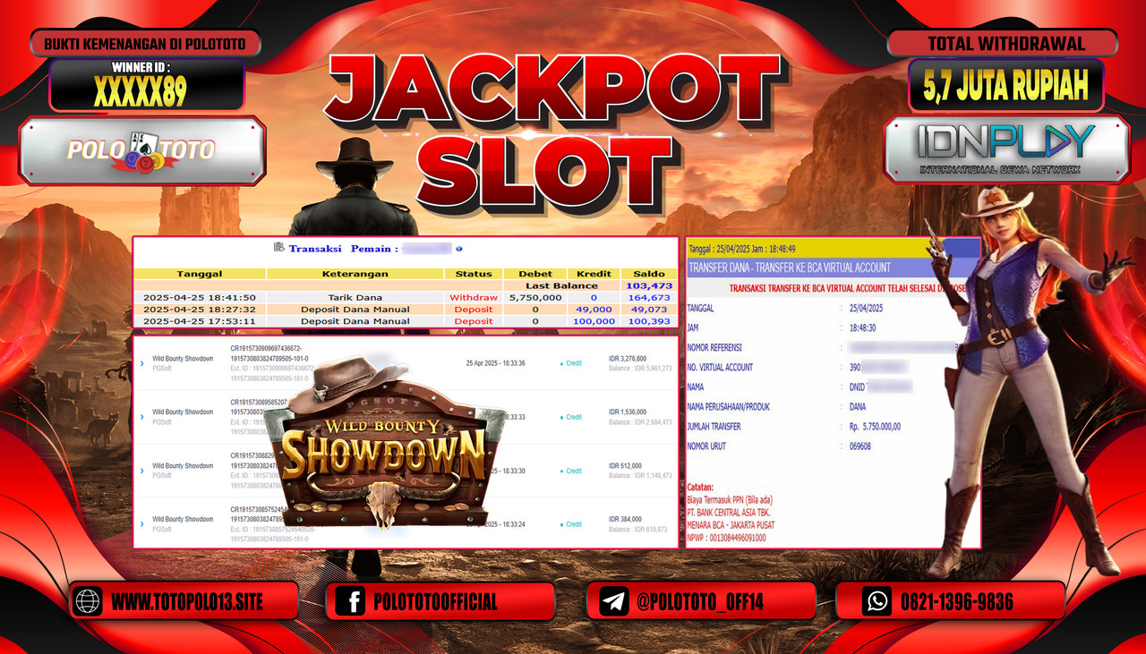POLOTOTO JACKPOT SLOT WILD BOUNTY SHOWDOWN Rp.5.750.000,-