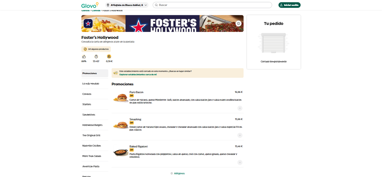 Fire Shot Capture 8488 Foster s Hollywood a domicilio en Gandía Glovo glovoapp com