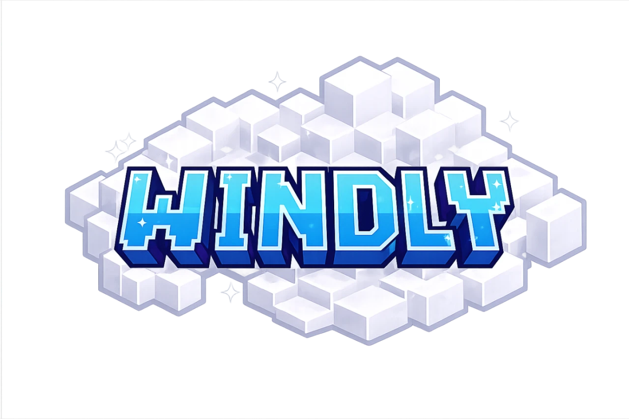 Logo Windly na tle krysztaowych kostek