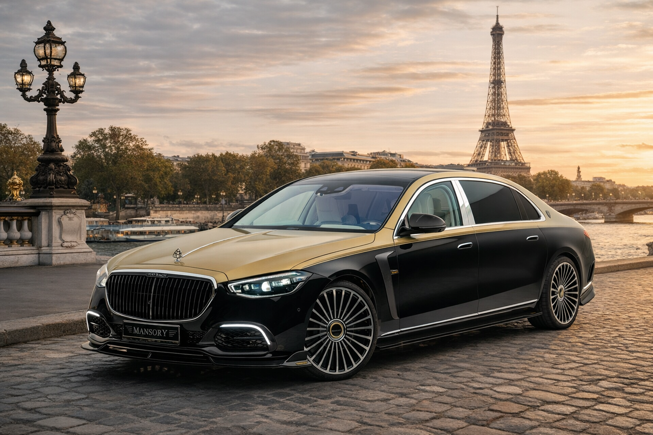 Chauffeur VTC Paris - Maybach Elite Motion devant la Tour Eiffel