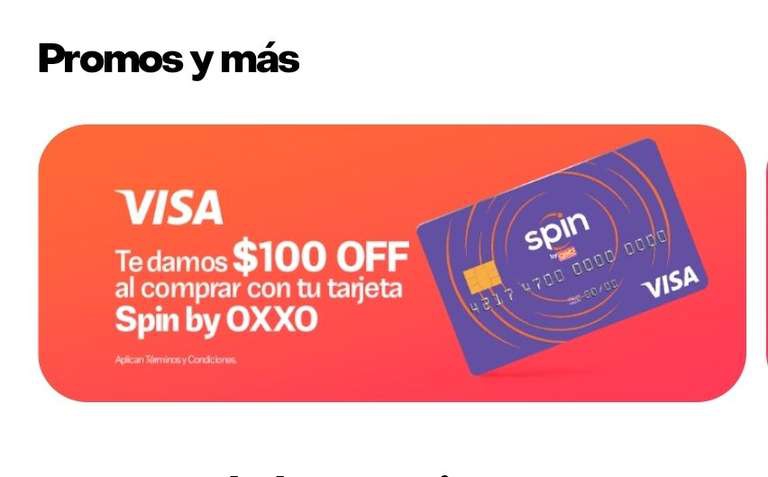 Rappi: $100 OFF al comprar con tu tarjeta Spin by OXXO 
