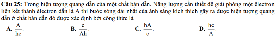 Câu 25 đề thi thử TN THPT môn vật lý sở GD và ĐT Bắc Giang lần 2 năm 2023