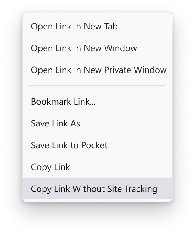 Firefox: "Link kopieren ohne Site-Tracking"