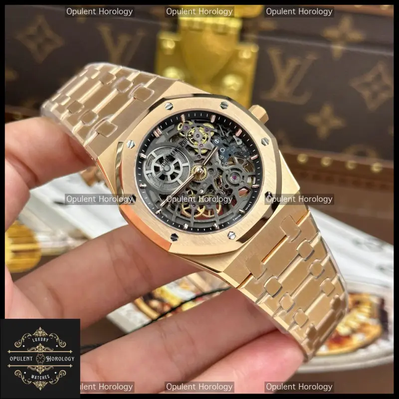 Audemars Piguet Royal Oak Jumbo 16204 Openworked Replica 39mm Rose Gold Calibre 7124