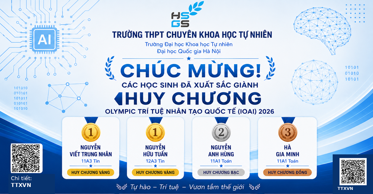 CHÚC MỪNG 4 HỌC SINH TRƯỜNG THPT CHUYÊN KHOA HỌC TỰ NHIÊN GIÀNH 4 HUY CHƯƠNG TẠI IOAI 2026