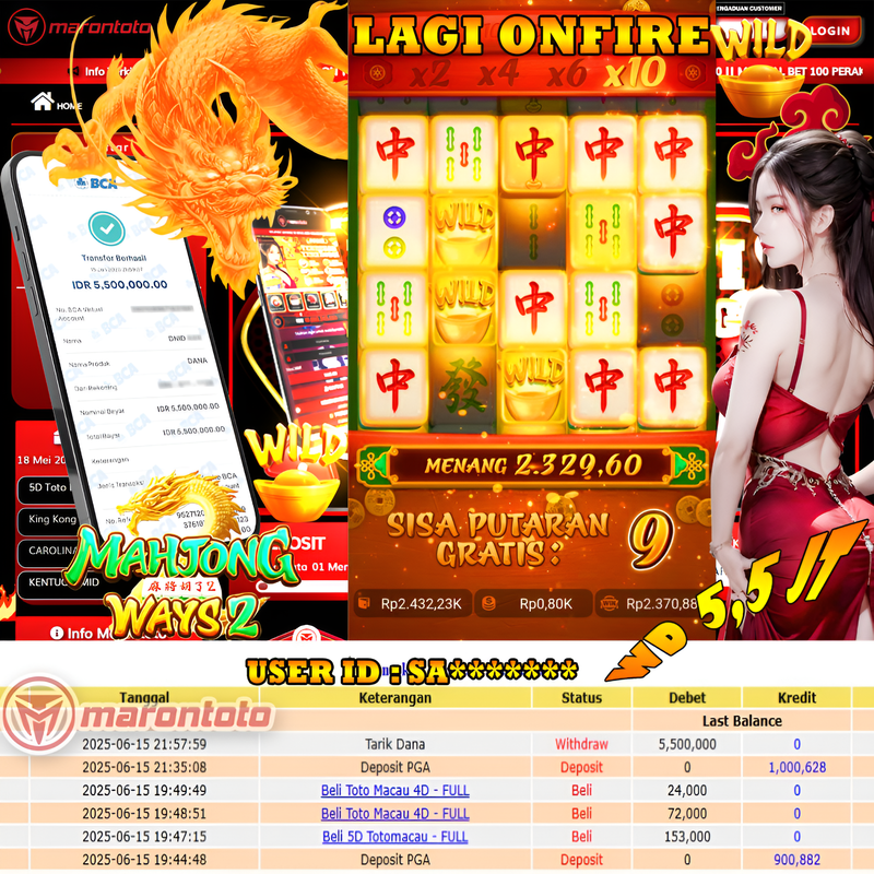 Bukti Kemenangan Member Marontoto Sebesar 5,500,000 JuTa