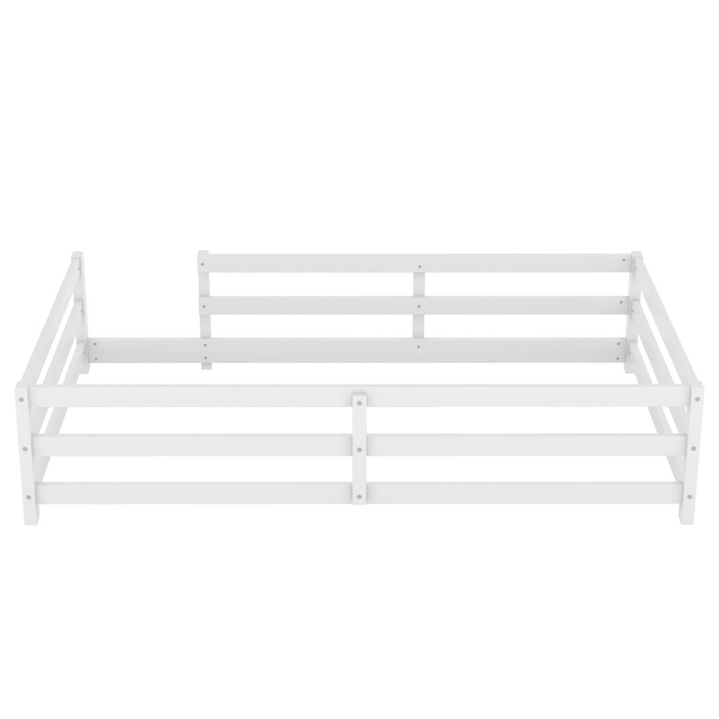 Montessori White Wood Twin Floor Bed with Metal Fence - Picture 8 of 8