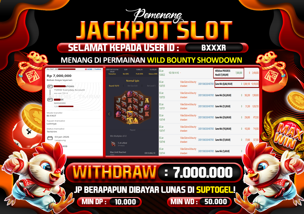 BUKTI KEMENANGAN 03 JANUARI 2025 SLOT WILD BOUNTY SHOWDOWN 7 JT