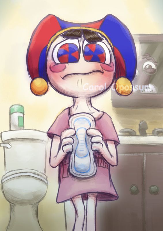 Pomni holding a period pad TADC Families AU fanart