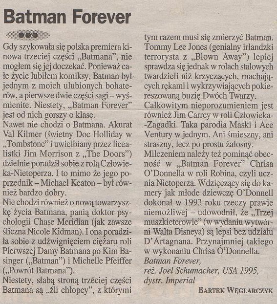 Węglarczyk narzeka na film w Gazecie Telewizyjnej w 1996 roku