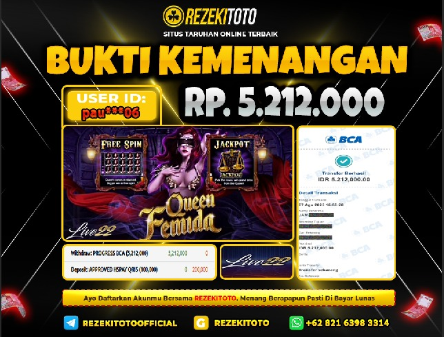 BUKTI KEMENANGAN 7 AGUSTUS 2025 QUEEN FEMIDA 5 JUTA 