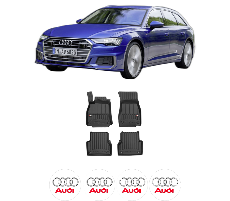 Set covorase presuri AUDI A6 C8 Avant (4A5) din 2018-2021, auto, din cauciuc thermoplastic, 4 Stickere auto cu AUDI