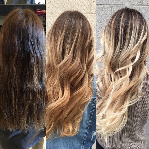 Three sessions of balayage for lightening dark hair