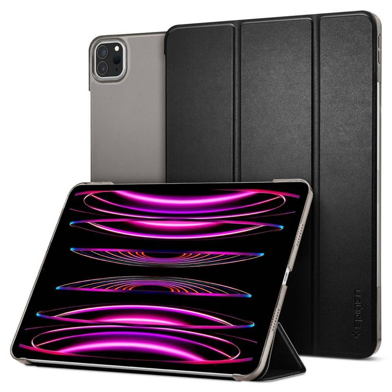 Forro Spigen Smart Fold en un iPad Pro 12.9 pulgadas, mostrando su diseño delgado.