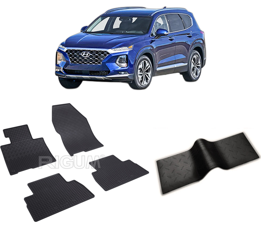 Set covorase auto HYUNDAI SANTA FE IV din 08.2018-2020, cu covoras tunel median, CAROSERIE SUV, Presuri cauciuc 100%, compatibil cu autoturismul HYUNDAI SANTA FE IV, Rigum
