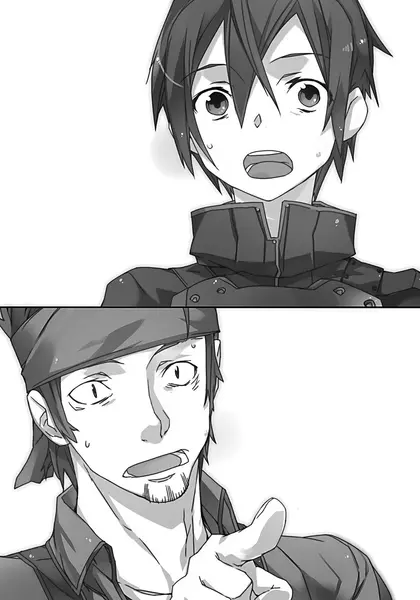 Ilustrasi Kirito dan Klein Saling Menatap Kaget