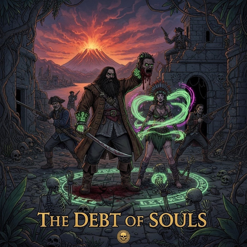 Key Story Art for The Debt of Souls, showing a ghostly ship or figure.