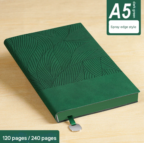 Green 2-Piece Set Premium A5 Business Notebooks | 240 Pages Soft Faux Leather Diary | Professional Color-Edged Journal