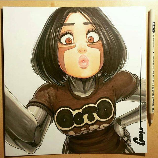 Gally takes a selfie and takes duckface to another level (art by Omar  Dogan) : r/Gunnm