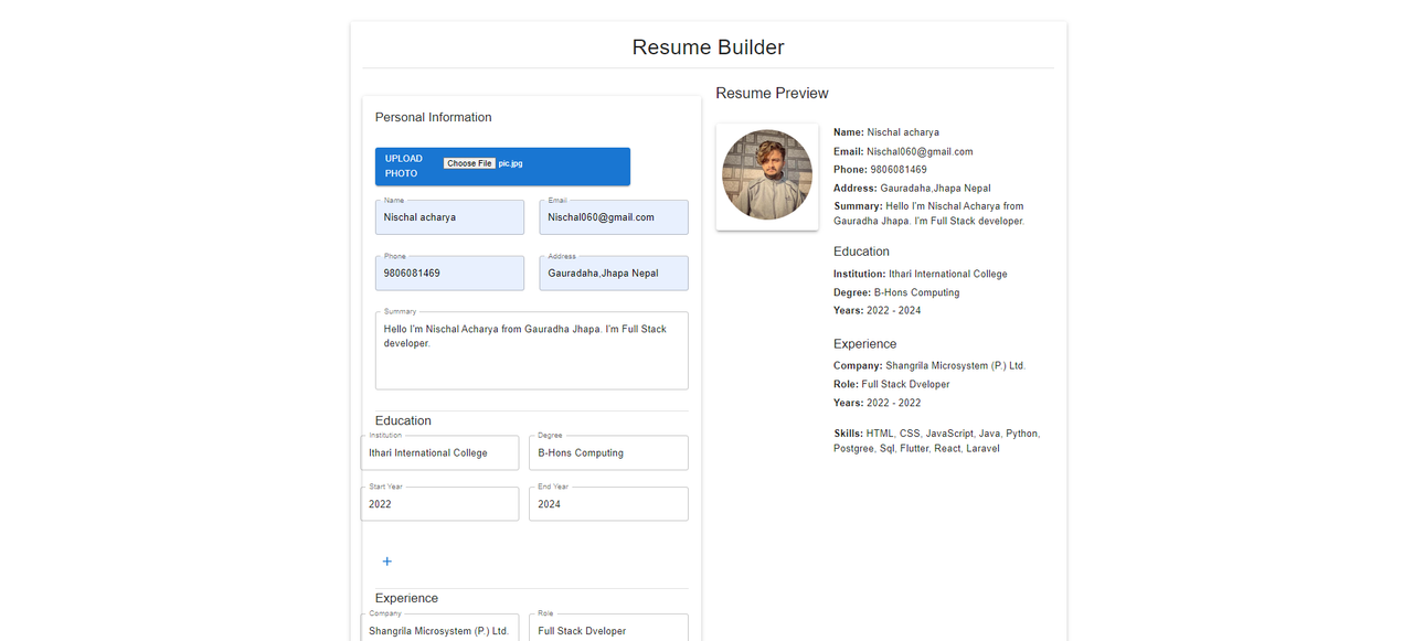 Resume Builder by Nischal Acharya