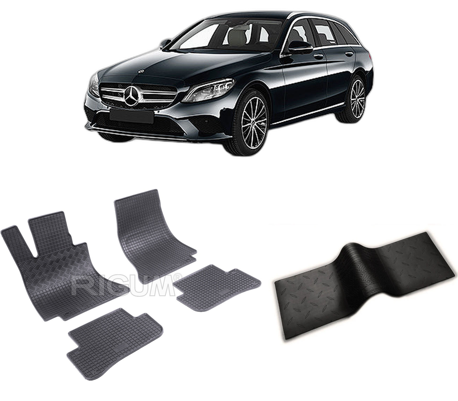Set covorase auto MERCEDES C-CLASS W205 din 10.2014-02.2021, cu covoras tunel median, CAROSERIE COMBI, Presuri cauciuc 100%, compatibil cu autoturismul MERCEDES C-CLASS W205, Rigum