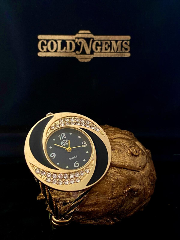 Vintage USS Bangle Women Watch – Gold spiral Cuff with Black  display picture 1